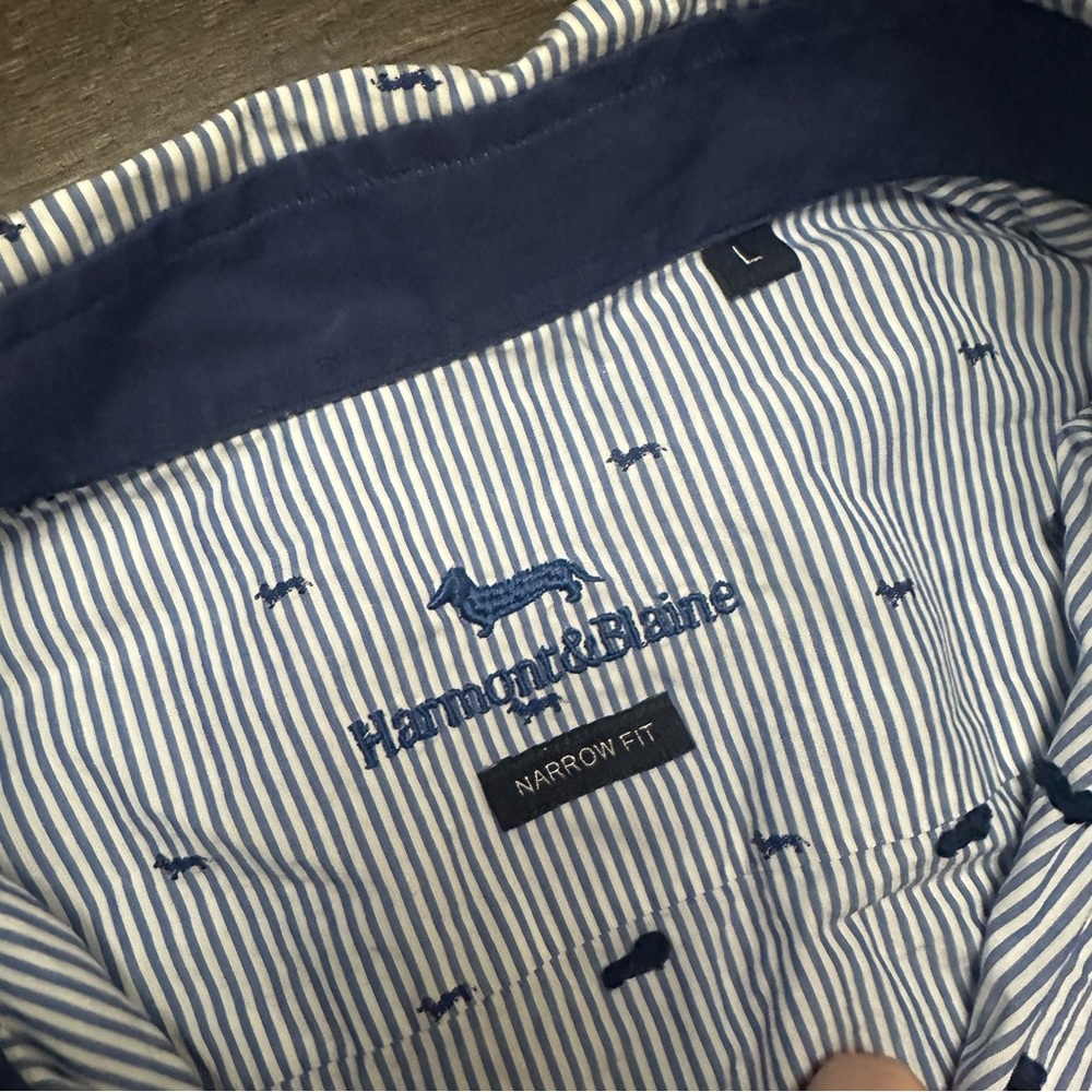 Harmont & Blaine Harmont Blaine Blue Stripe With Dachshund Embroidery View 3